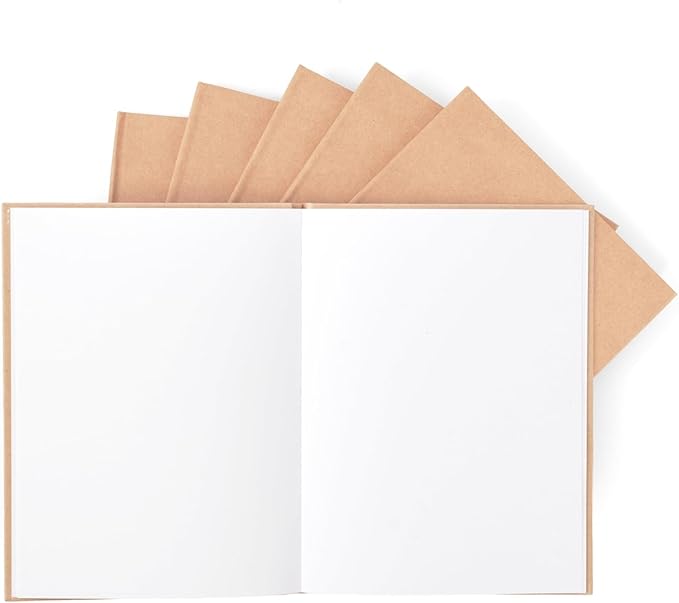 Kraft Hard Cover Blank Books for Kids 7x10 – 6 Pack of Unlined Journals with 36 Pages Each – Durable 120gsm Paper for Drawing, Sketching, Writing & Classroom Projects DIY Storybooks & Art Notebooks