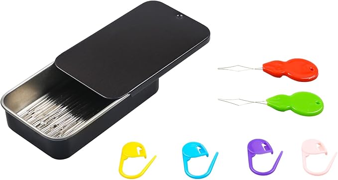 Eketirry 40PCS Large Eye Sewing Needles, 8 Sizes Hand Sewing Sharp Needles, Embroidery Needle, Leather Needle,Stainless Steel Yarn Needles with Threaders & Stitch Markers (Black)