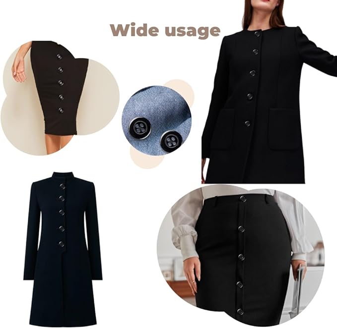 100 Pcs Black Pant Buttons 0.7 inch Industrial Buttons for Sewing 27L 4 Hole Sewing Round Plastic Replacement Bulk Ideal for Pant Uniform Pants Jeans Jacket Skirt Shorts Craft DIY Art Decorative