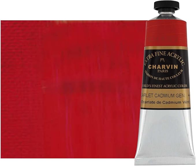 Charvin Extra Fine Professional Acrylic Paint - Cadmium Red Light Genuine, 60ml Tube, Triple-Milled, Lightfast Pigments, Open Stock Artist Acrylic Paints in Nature-Inspired Hues
