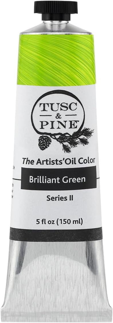 Tusc & Pine Artist Oil Paint - Brilliant Green, 150 ml, Non-Yellowing, Rich & Creamy Consistency, Maximum Pigment Load, Small Batch Milled Oil Paints Made in the USA for Professional Artists