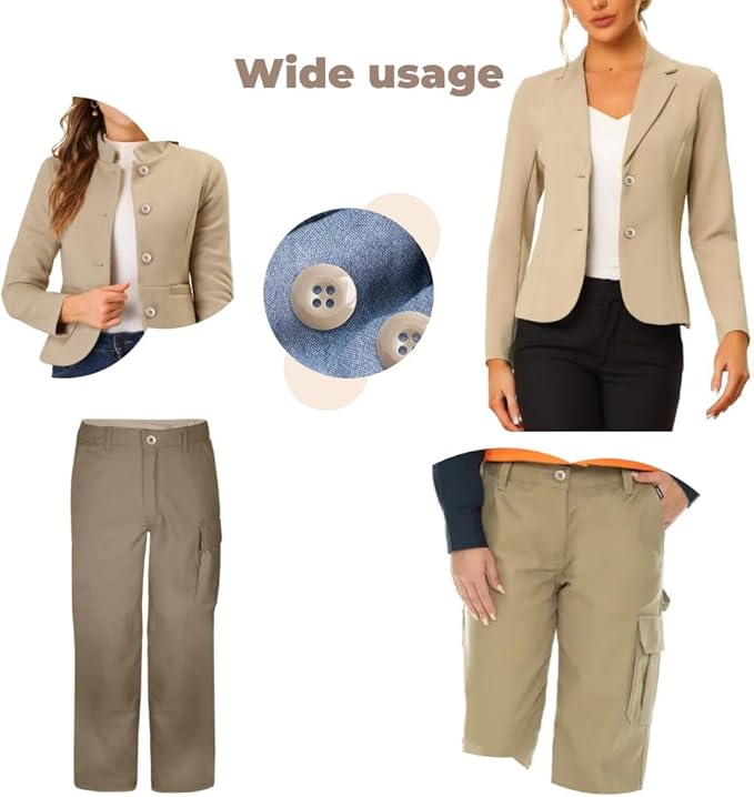 100 Pcs Khaki Pant Buttons 0.7 inch Industrial Buttons for Sewing 27L 4 Hole Sewing Round Plastic Replacement Bulk Ideal for Pant Uniform Pants Jeans Jacket Skirt Shorts Craft DIY Art Decorative