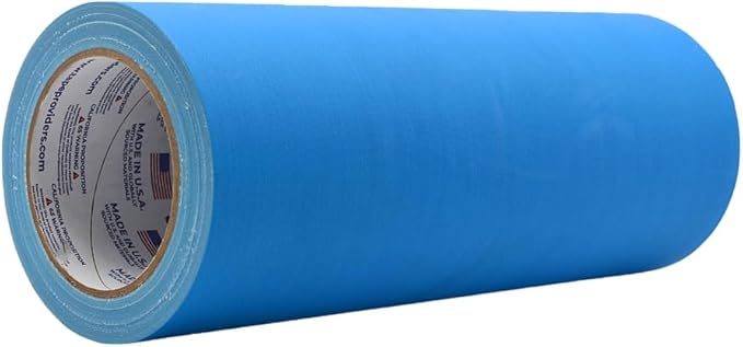 WOD GTC12 Gaffer Tape, Light Blue Low Gloss Finish Film, 12 inch x 60 ft. Residue Free, Non Reflective Cloth Fabric, Secure Cords, Water Resistant, Photography, Filming Backdrop, Production