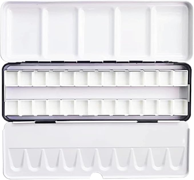 Jinberry Metal Watercolor Tin with Fold-Out Mixing Palette, Multi-Functional Empty Palette with Pans Paint Tray for Plein Air, Indoor and Studio Painting