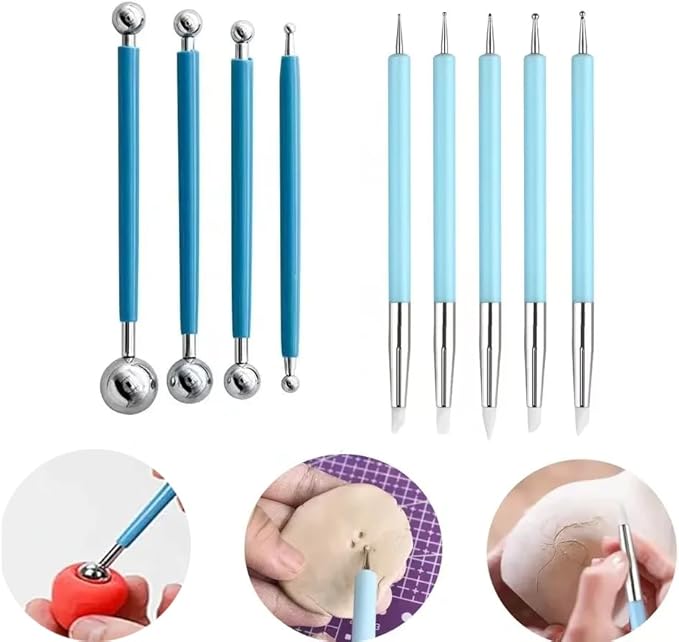 Professional Clay Sculpting Tools Set, Blue, 9 Pieces, Ball Stylus and Modeling Tools for Pottery, Ceramics, Art