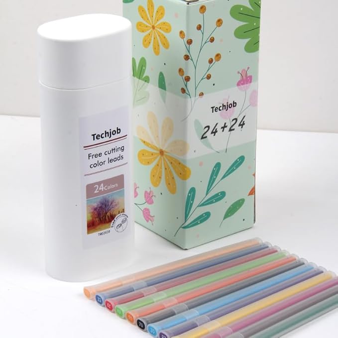 Colored Mechanical Pencil 2.6mm for Coloring and Drawing, Mechanical Colored Pencils, Mechanical Pencils with Sharpener and Case,24pcs with extra 24pcs colored leads