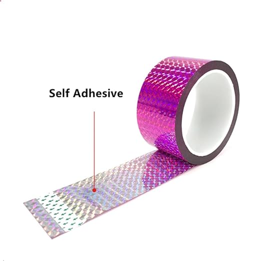 Self-Adhesive Holographic Reflective Tape Prism Tape Holographic Reflective Tape for Keep Birds Away, Craft Projects, DIY Art, Home, Daily Use (Pink, 1 Inch x 55 Yard)