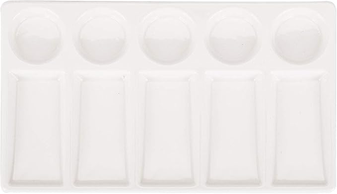 VanEnjoy 10 Wells White Rectangle Ceramic Artist Paint Palette,Porcelain Watercolor Palette,Ceramic Mixing Tray for Watercolor Gouache Painting, 7.6 inch
