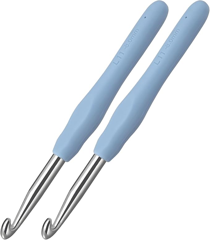 2Pcs 8.0mm Crochet Hooks, Ergonomic Crochet Hook for Arthritis and Beginners, Extra Long, Smooth, Comfortable (Size L / 8.0mm)