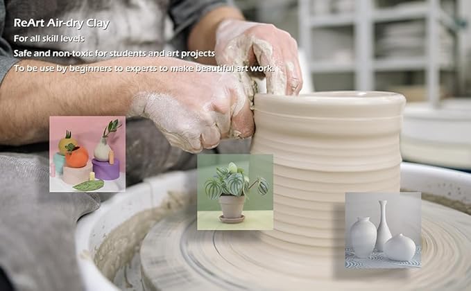 ReArt Natural Air-Dry Clay 5lbs, for Sculpting, Wheel Throwing, Hand Building, All-Purpose Modeling Clay 5lbs for Sculpting (White 5LBs)