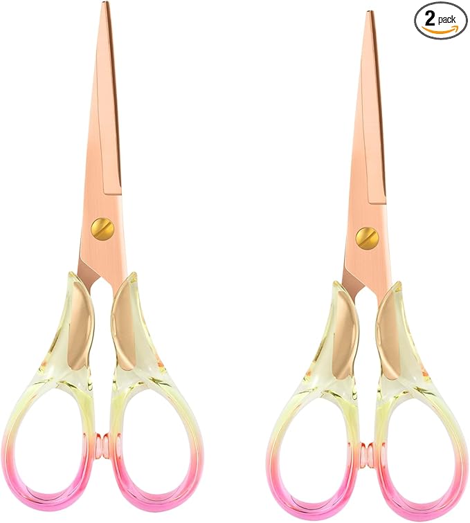 Honagu Premium Acrylic Handle Scissors -Stainless Steel Blades, Precision Cutting, Ergonomic Design, Ideal for Home, Office, and Craft Use - 2 Pack, Red