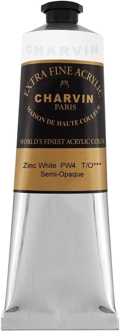 Charvin Extra Fine Professional Acrylic Paint - Zinc White, 60ml Tube, Triple-Milled, Lightfast Pigments, Open Stock Artist Acrylic Paints in Nature-Inspired Hues