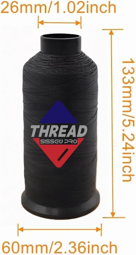 Sissewpro 2 Pack Bonded Nylon Thread 69 Upholstery Thread Heavy Duty for Leather Sewing Machine Extra Strong Black Threads for Hand Repair, Crafts, Beading, Denim, Canvas 4oz 1500yds Each（ BK,WH）