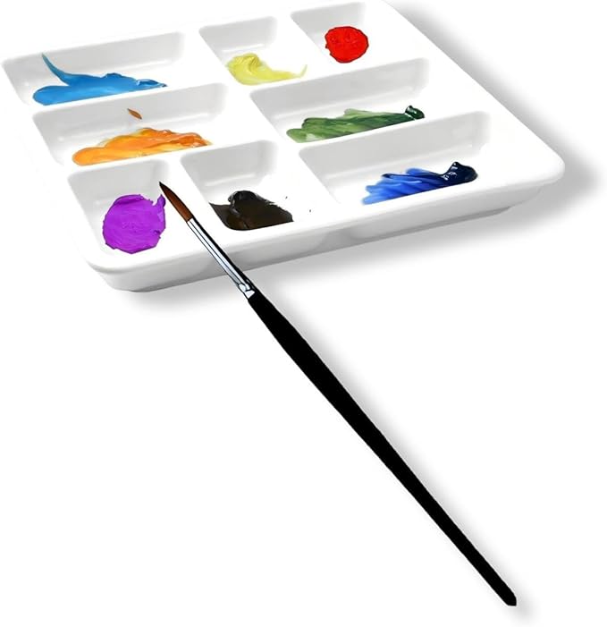 Porcelain Watercolor Palette, Ceramic Artist Paint Palette, Watercolor Mixing Tray for Watercolor Gouache Acrylic Oil Painting (7 * 7'' 8-Well Rectangle)