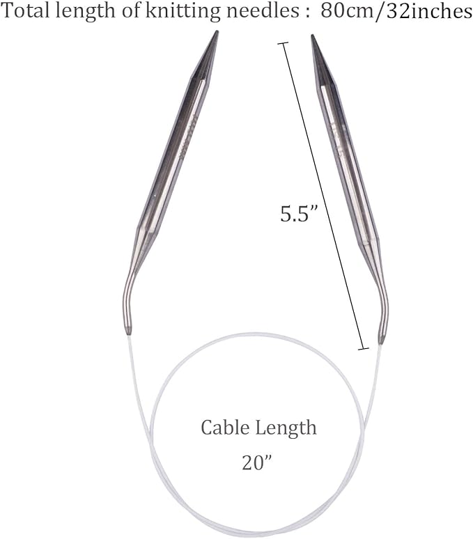 Circular Knitting Needles 32inches/80cm,Size US 15(10mm) Stainless Steel Round Knitting Needles for Handmade Knitting DIY