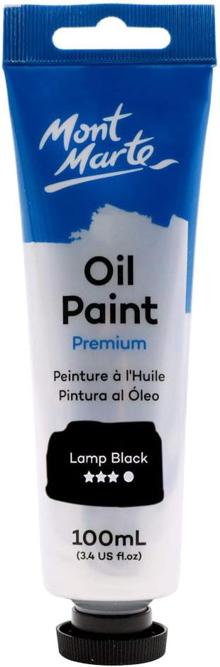 Mont Marte Oil Paint Premium, 3.4 US fl.oz (100ml) Tube, Ivory Black, Heavy Body Paint, Artist Quality, Good Coverage, Excellent Tinting Strength, Ideal for Painting Canvas