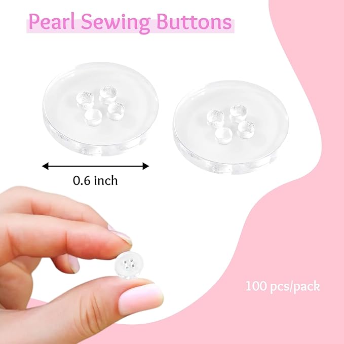 0.60" Clear Buttons for Sewing 100 Pcs Transparent Buttons (15 mm) 4 Hole Round Bulk Sewing Crafts Replacement Button 24L Plastic Buttons for Clothes Dress Pants Shirt Skirt Blouse Craft DIY