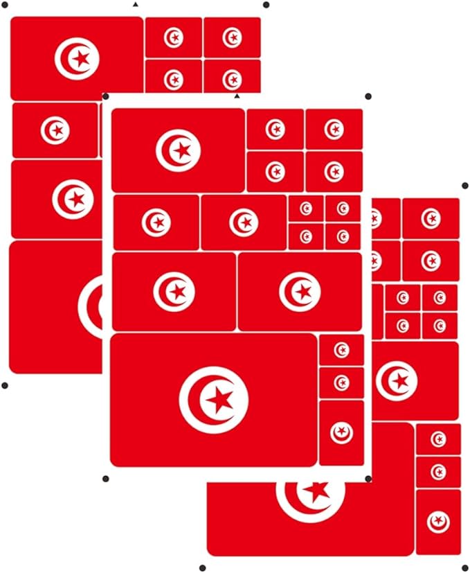 vmcoatdu Tunisia Flag Laser Printing Sticker 3 Pcs Decal in Multiple Sizes Stickers (Red Tunisia)