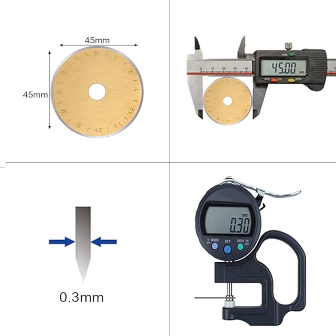 HEADLEY TOOLS Titanium Coated 45mm Rotary Cutter Blades 15 Pack Fits Olfa, Fiskars, Replacement Rotary Blade for Arts Crafts Quilting Scrapbooking Sewing, Sharp and Durable