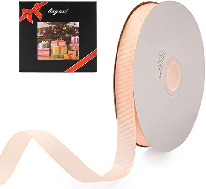 LIUYAXI 5/8" X 50 Yards Solid Peach Grosgrain Ribbon, Perfect for Crafts, Wedding Decor, DIY Hair Accessories, Sewing, Gift Package Wrapping and More