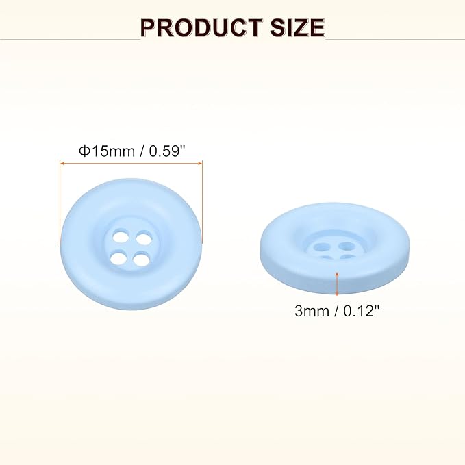HARFINGTON 50pcs Sewing Button 15mm (5/8 Inch) 4 Holes Resin Thickened Round Crafting Replacement Buttons for Clothing DIY Crafts Decoration, Light Blue