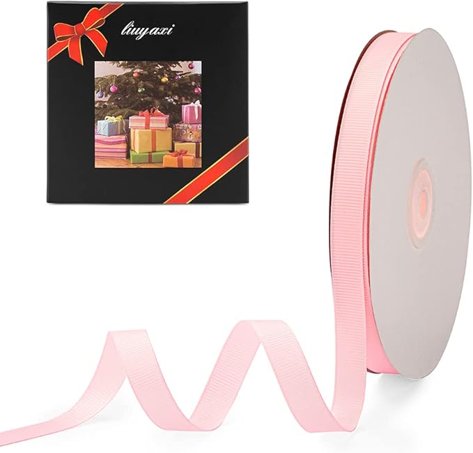 LIUYAXI 1/2" X 50 Yards Solid Pink Grosgrain Ribbon, Perfect for Crafts, Wedding Decor, DIY Hair Accessories, Sewing, Gift Package Wrapping and More
