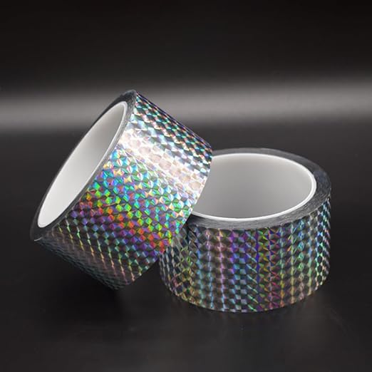 Self-Adhesive Holographic Reflective Tape Prism Tape Holographic Reflective Tape for Keep Birds Away, Craft Projects, DIY Art, Home, Daily Use (Silver, 1 Inch x 55 Yard)