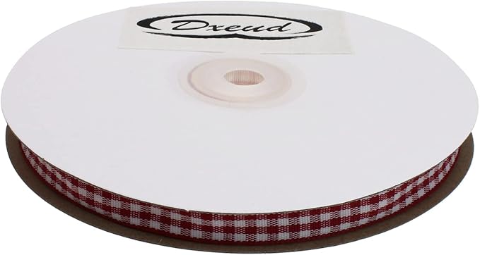 Gingham Ribbon 50 Yard Each Roll 100% Polyester Woven Edge (3/8" x 50 Yards, Dark Red)