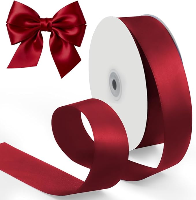 1-1/2 Inch 100 Yards Satin Ribbon Wine Red, Solid Color Fabric Ribbon for Gift Wrapping, Wedding, Polyester Gift Ribbon for Birthday Party Decoration, Craft, Hair, Floral, Sewing