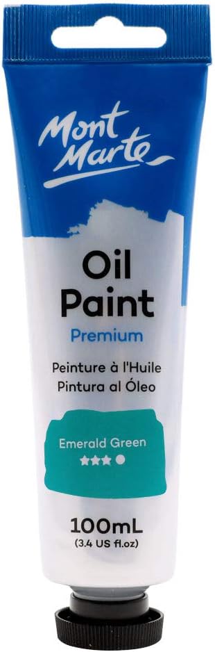 Mont Marte Oil Paint Premium, 3.4 US fl.oz (100ml) Tube, Emerald Green, Heavy Body Paint, Artist Quality, Good Coverage, Excellent Tinting Strength, Ideal for Painting Canvas