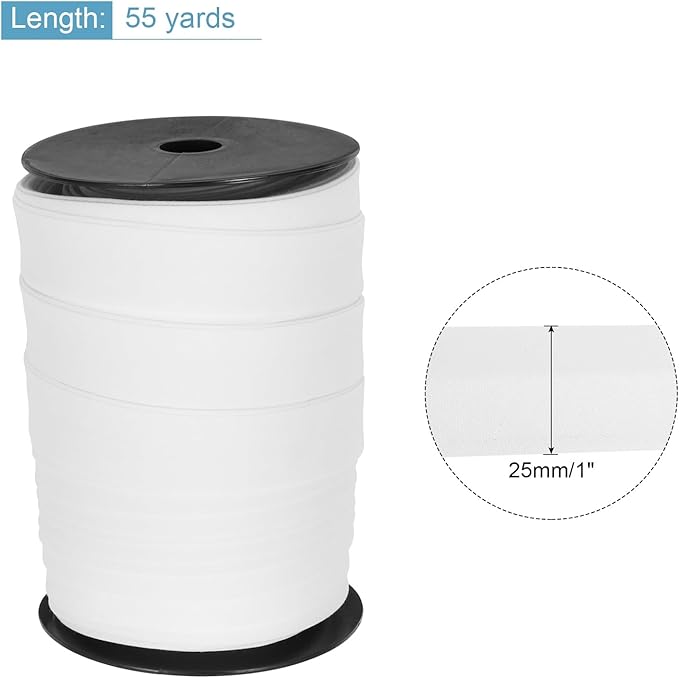 MECCANIXITY 1 Inch Double Fold Bias Tape Polyester Continuous Bulk Bias Tape for Sewing,Seaming Quilting Hemming Binding Crafts (White 55 Yards)