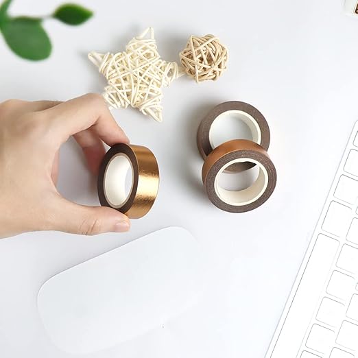 NatSumeBasics Bronze Foil Washi Tape Thin Metallic 2pcs 0.6" x 32ft. Masking Tapes Decorative Brass Tape for Crafts Gift Wrapping Decoration DIY (Bronze)