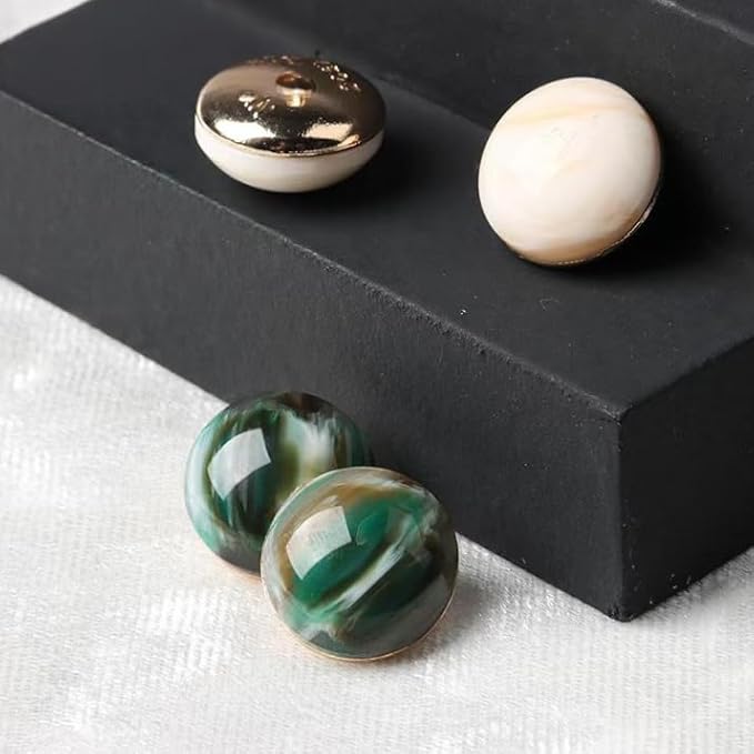 15mm Round Button, Green Marbled Pattern, Decorative Sewing Button for Clothing and Crafts (Green)