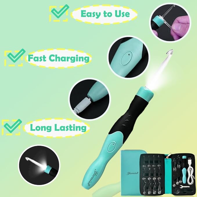 Yarniss Lighted Crochet Hooks Set 2.5mm~14.0mm, 17 Sizes Light Up Crochet Hooks with Case