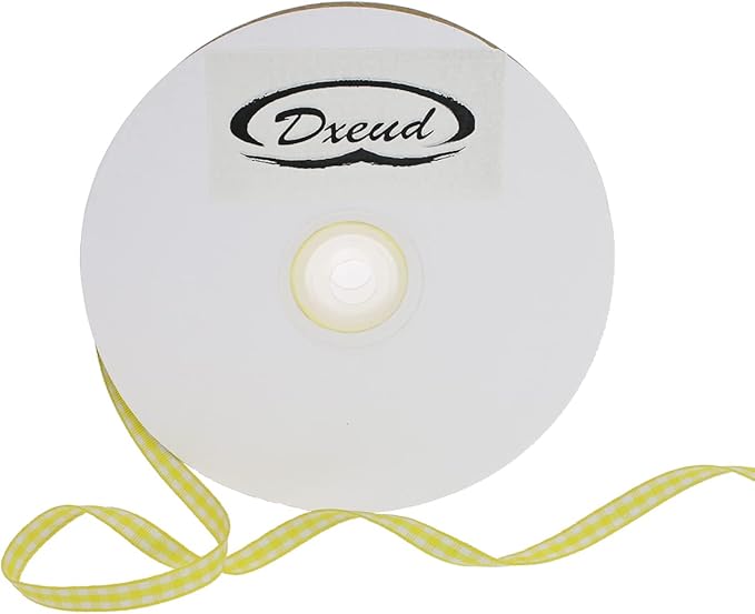 Gingham Ribbon 50 Yard Each Roll 100% Polyester Woven Edge (1/4" x 50 Yards, Yellow)