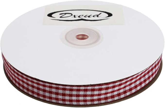 Gingham Ribbon 50 Yard Each Roll 100% Polyester Woven Edge (5/8" x 50 Yards, Dark Red)