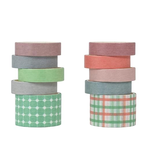 10 Rolls Washi Tape Set, Solid Color & Grid Decorative Tapes for Journals, Scrapbooking, Gift Wrapping, Decor & Crafts (Gauze)