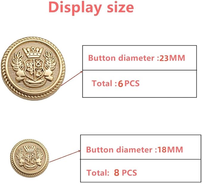 14 Pieces Matte Gold Metal Blazer Button Set 18mm 23mm for Blazers, Suits, Sport Coats, Uniform, Jackets (MBM30)