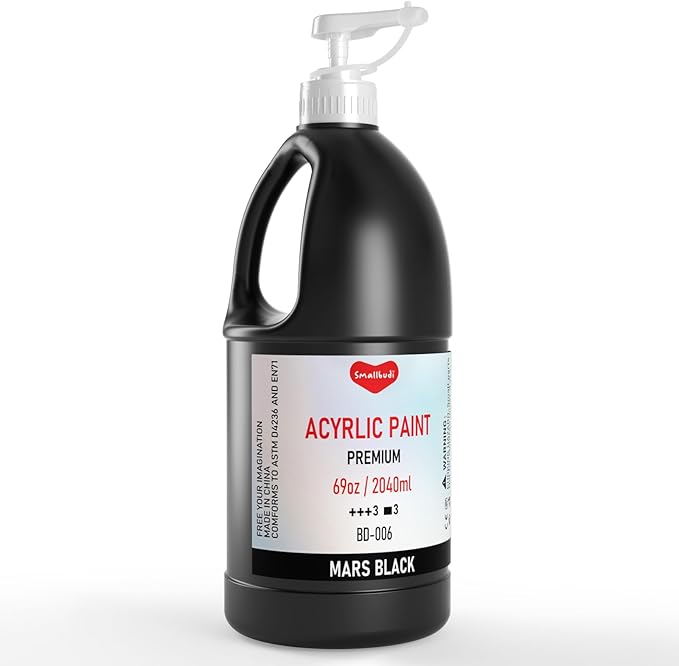 Black Acrylic Paint Large Bottle (69oz /2040ml) Rich Pigment Black Paint for Multi Surface Canvas Wood Ceramic Leather Fabric Rock Craft, Non Toxic for Kid & Adult, with Pump & Sealing Cap