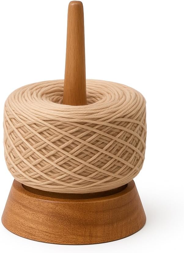 Kraftica Antique Wood Yarn Holder, Tangle-Free Yarn Spinner for Knitting & Crochet with Smooth-Rotation Bearing, Heavy Base, Two Spindles & Anti-Slip Rubber Feet, 22 lb Capacity for Chunky Yarn
