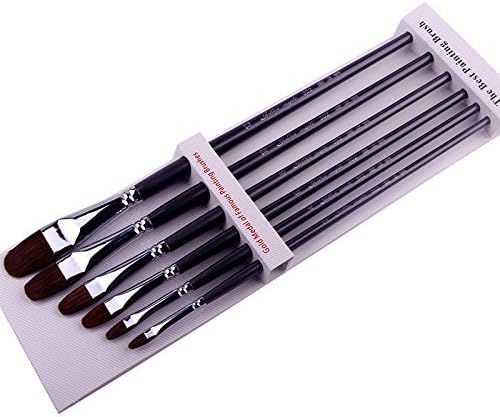 Red Sable Filbert Paint Brushes Set, Golden Maple 6PC Sable Oval Long Handle Paintbrushes for Watercolor, Acrylic, Tempera and Gouache Painting