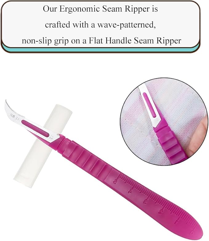 HAHIYO Pink Seam Ripper Ergonomic Grip Thread Stitch Remover Sewing Stitch Cutter Thread Ripper Unpicker Sewing Accessory Supply for Crafting Notions Quilting Hem with Built-in Ruler, 5.3-Inch 2PCs