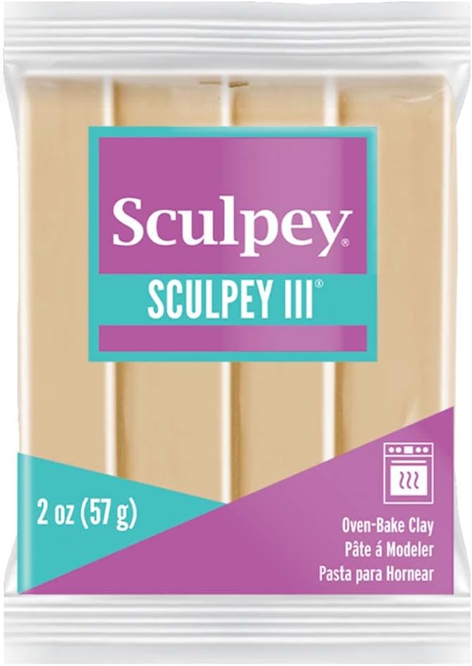 Polyform Sculpey III Polymer Oven-Bake Clay, Tan, Non Toxic, 2 oz. bar, Great for modeling, sculpting, holiday, DIY, mixed media and school projects.Great for kids & beginners!