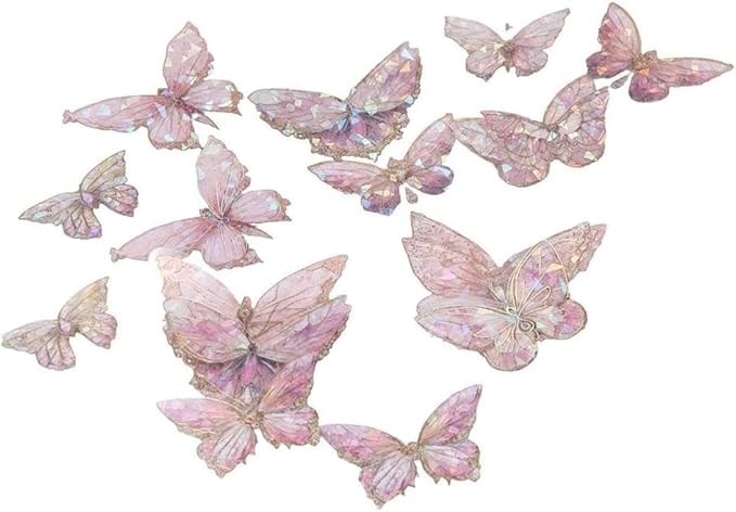20Pcs/Bag Butterfly Stickers Set, Holographic Ice Crystals Resin Waterproof Stickers for Album Scrapbooking