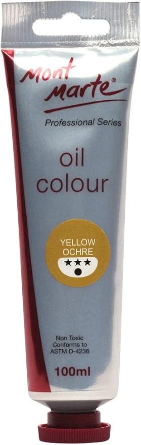 Mont Marte Oil Paint Premium, 3.4 US fl.oz (100ml) Tube, Yellow Ochre, Heavy Body Paint, Artist Quality, Good Coverage, Excellent Tinting Strength, Ideal for Painting Canvas