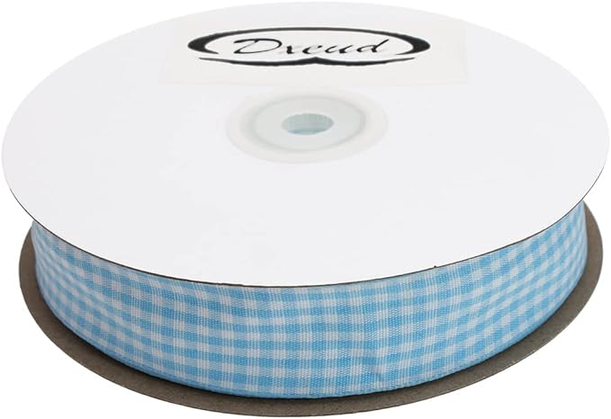 Gingham Ribbon 50 Yard Each Roll 100% Polyester Woven Edge (1" x 50 Yards, Light Blue)