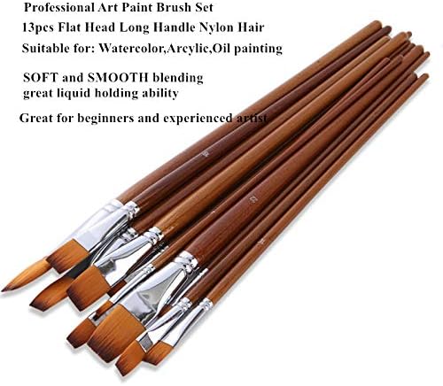 Watercolor Brushes, Paint Brushes 13pcs Long-Handled Flat Paintbrushes Large Artist Acrylic Paint Brush Set for Canvas Painting Oil/Gouache Arts Crafts Supplies