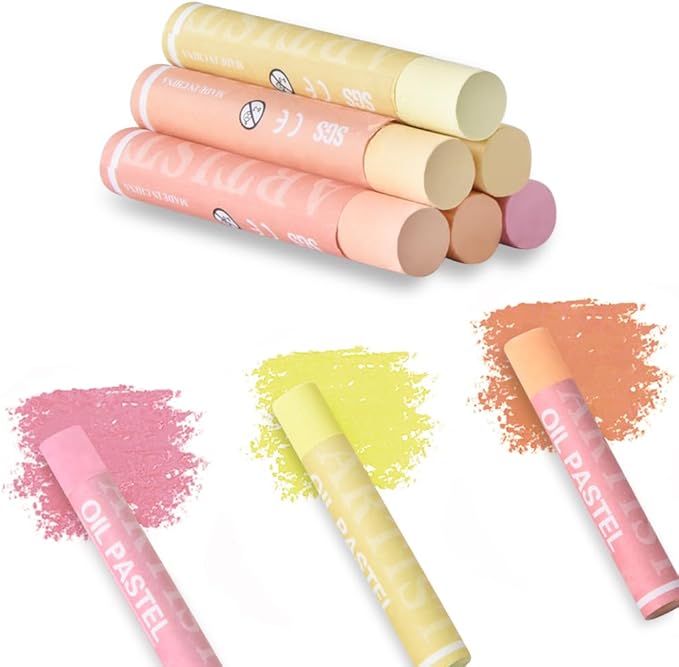 Mifuner Soft Oil Pastels Set (6 Sticks,6 Colors),Colors Heavy Oil Pastels Vibrant and Creamy,Art Supplies for Artists,Gallery Oil Painting Stick for Adult Drawing. Skin