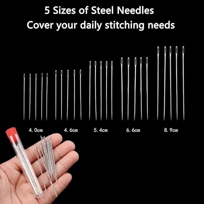 Big Eye Steel Sewing Needles kit，Sewing Tool Kit with Needle Threaders, 37 Pieces, Steel Needles and Threading Tools for Hand Sewing