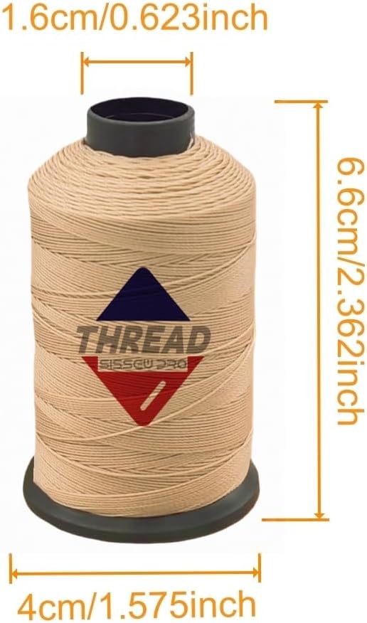 Sissewpro 1oz 375 yds Each 2 Pack Tex70 Bonded Nylon Thread 69 Upholstery Thread Heavy Duty Threads for Leather Sewing Machine, Beading, Hair Weaving, Denim, Canvas,Webbings 2oz Total（2, Beige）